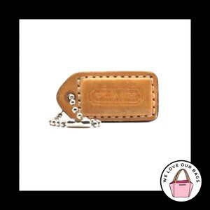 1.5" VINTAGE COACH Saddle Brown Leather Nickel Fob Bag Charm Keychain Hang Tag